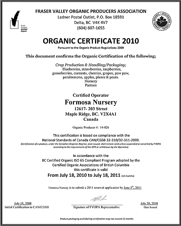FVOPA certified organic