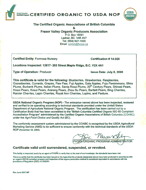 USDA certified organic